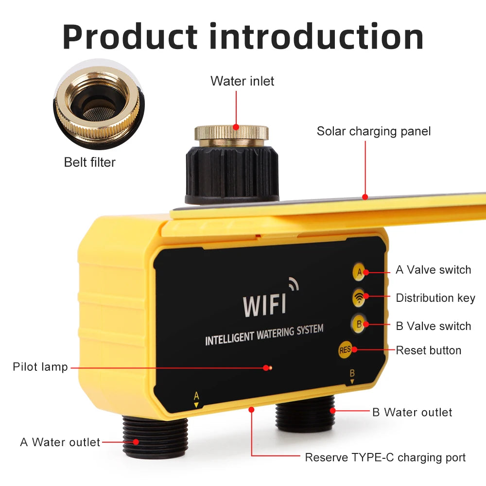 New 1/2 Outlets Solar Irrigation Timer Smart APP Control Automatic Irrigation System Outdoor Water Timer Garden Watering Tool 
