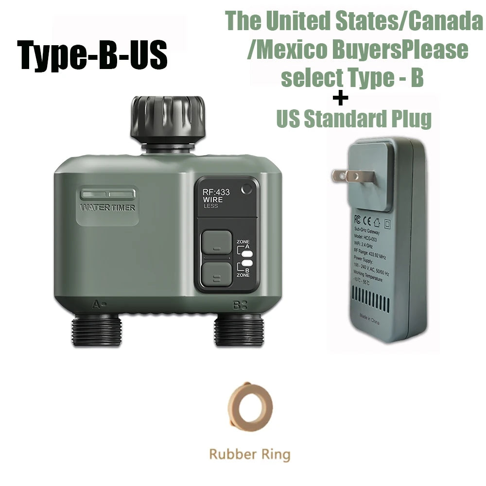 2025 Tuya Wifi+Rf433 Smart Garden Sprinkler Water Timer by 2 Way Rain Delay Filter Programmable Automatic Irrigation Controller