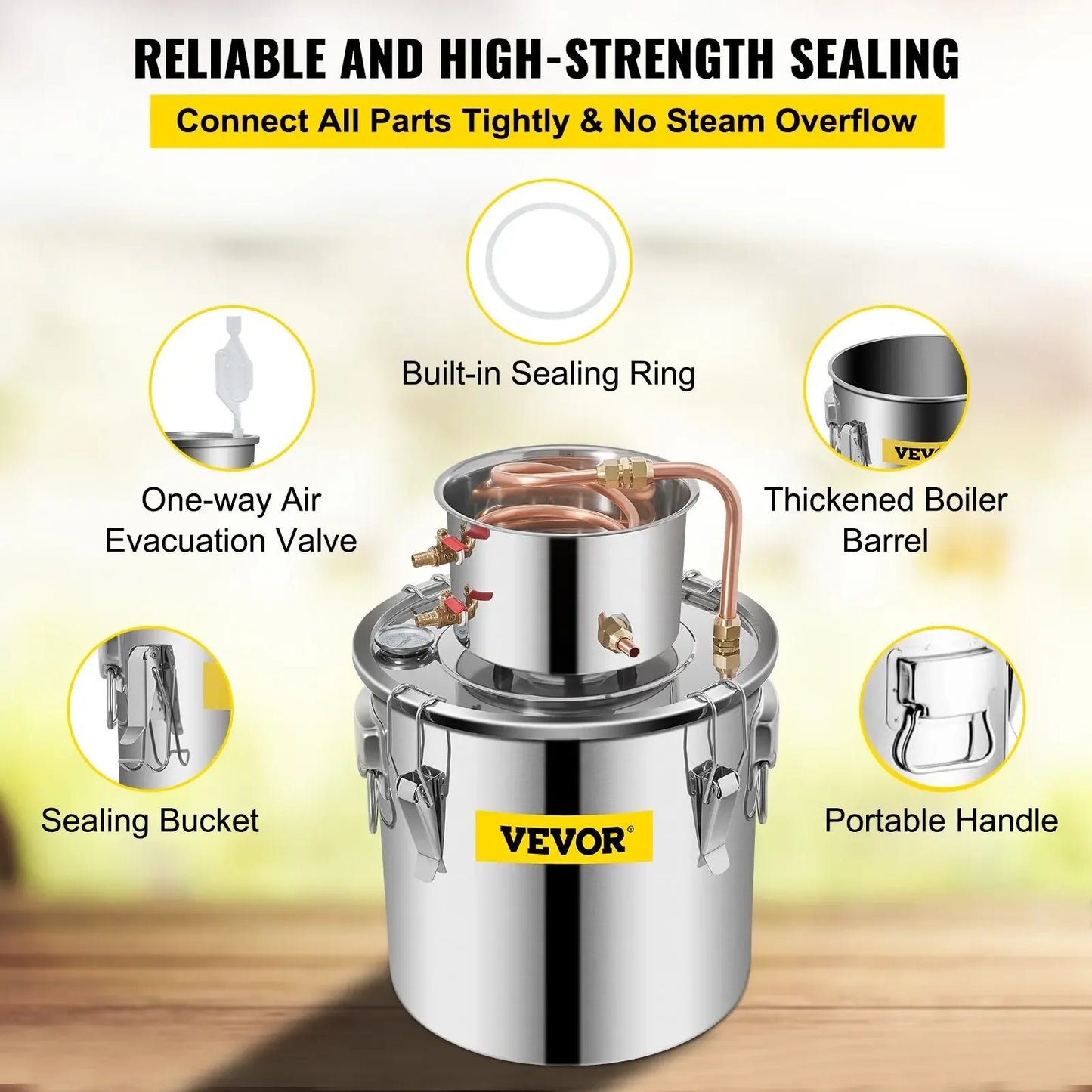 Alambic Distiller Alcohol Moonshine 5 Gal DIY Still Stainless Copper Home Brew Water Wine Essential Oil Brewing Kit