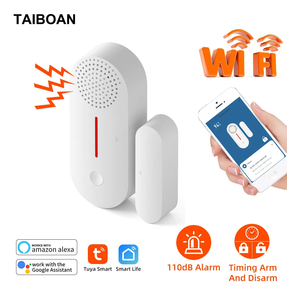 TAIBOAN Tuya Wifi Door Sensor Smart APP Window Sensor Alarm Detector Independent Magnetic Sensor Work with Alexa Google Home