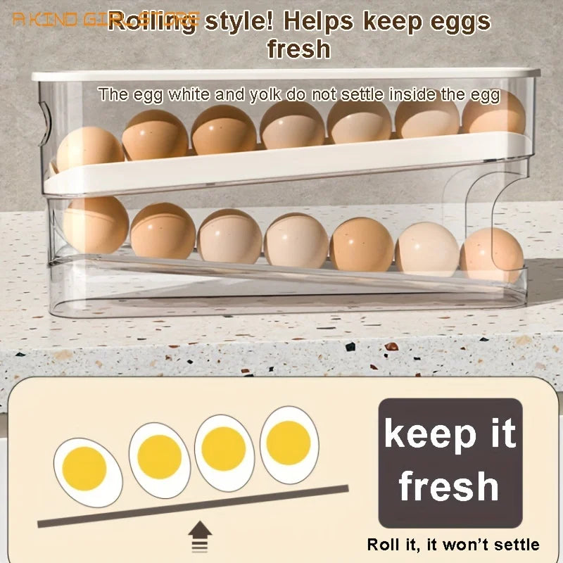 Double Layer Rolling Egg Dispenser Refrigerator Egg Storage Box Automatic Scrolling Egg Holder Household Kitchen Organizer
