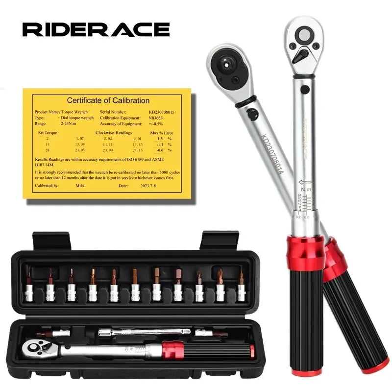 Bicycle Torque Wrench Set 15Pcs 1/4" 2-24Nm Dual Direction Bike Allen Key Tool Socket Spanner Pro Motorcycle Repair Kit
