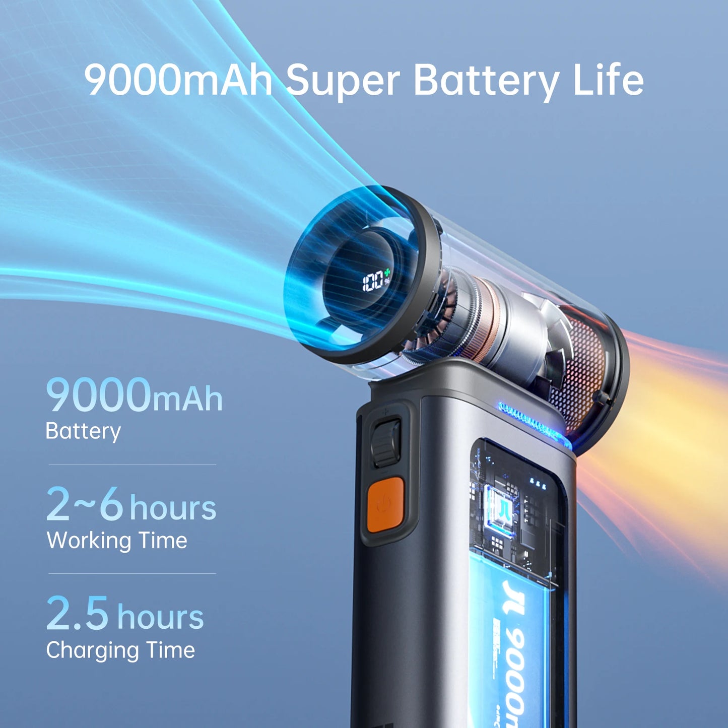 Portable Turbo Handheld Fan, 100 Winds Speeds Adjustable, 9000 Mah Rechargeable Battery, LED Display, Outdoor Camping