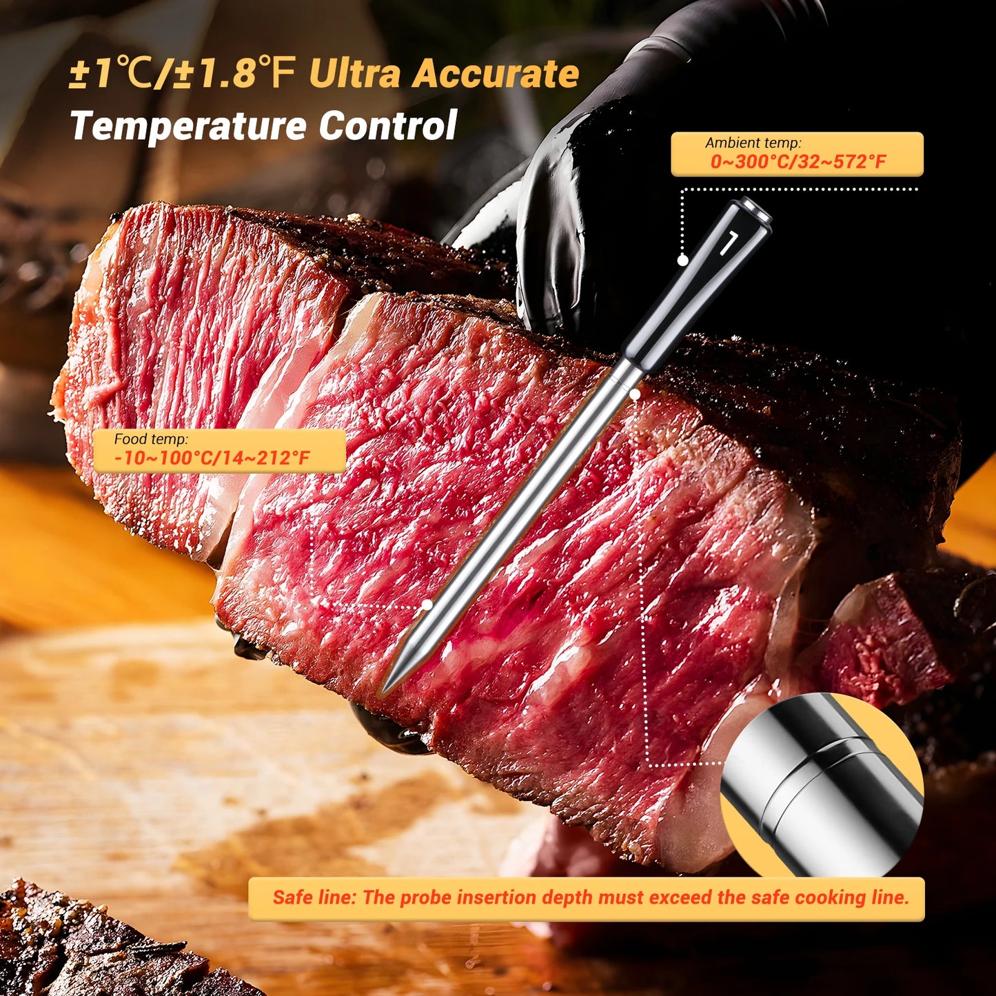 INT-14-BW Three-Mode Wireless BBQ Thermometer with 4 Probes IP67 Waterproof Wifi Bluetooth Meat Thermometer for BBQ Oven