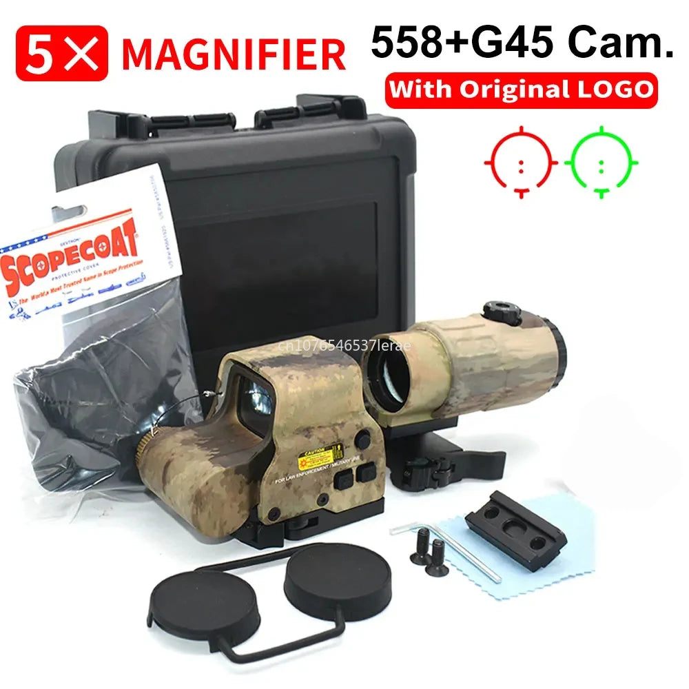 Hot Sale 558 Holographic Collimator Red Dot Sight G43/G33 3X G45 5X Magnifier Airsoft Hunting Gear W/20Mm Rail Mounts & QD Lever
