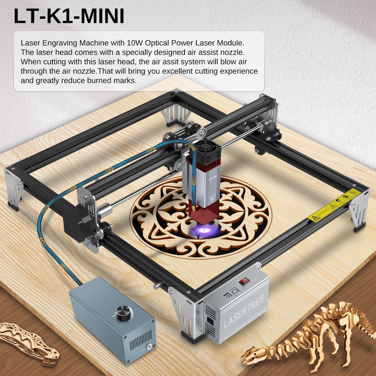 K1 Mini Laser Engraving Machine with 10W Laser Head Laser Engraver Cutter Woodworking TTL Blue Light Laser Module