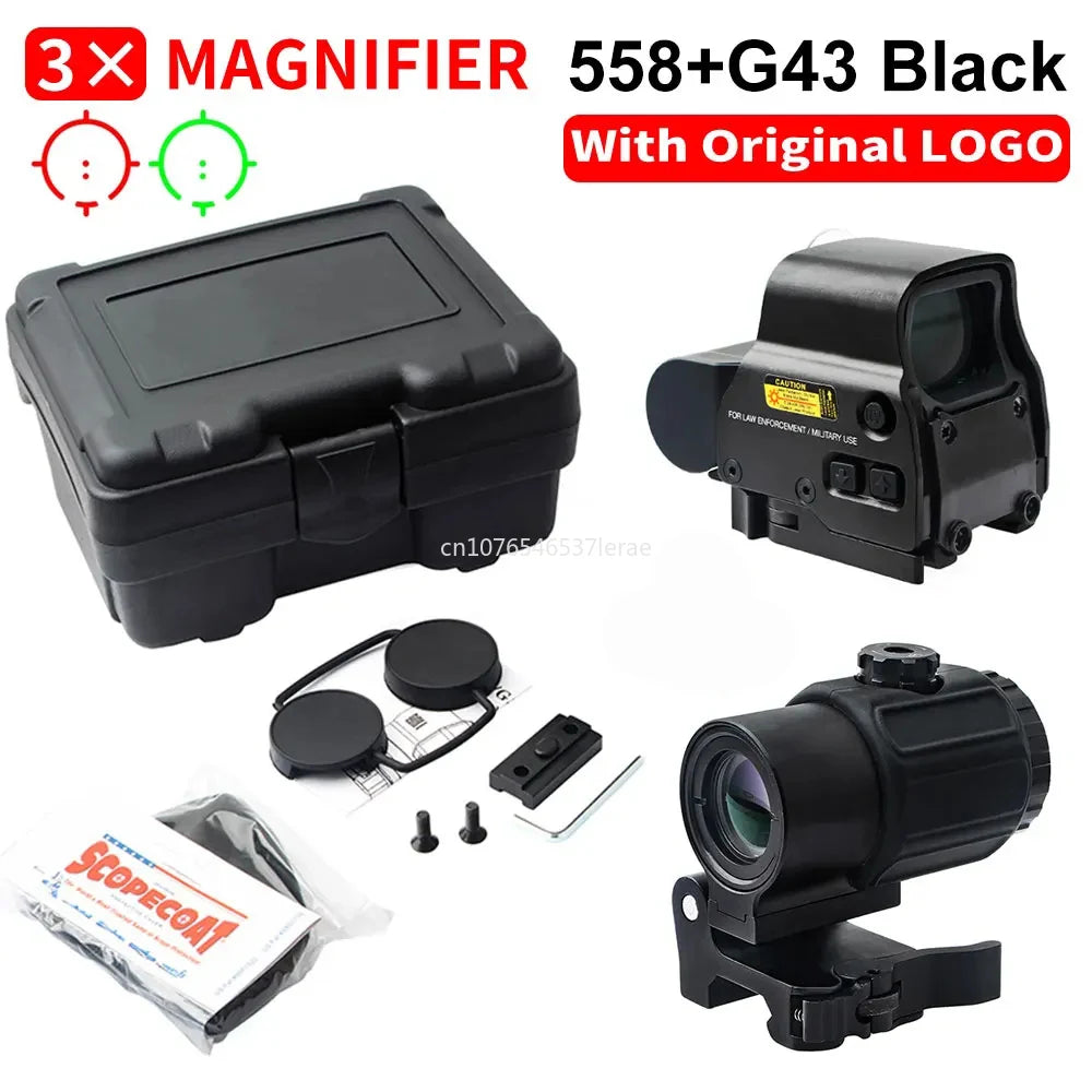 Hot Sale 558 Holographic Collimator Red Dot Sight G43/G33 3X G45 5X Magnifier Airsoft Hunting Gear W/20Mm Rail Mounts & QD Lever