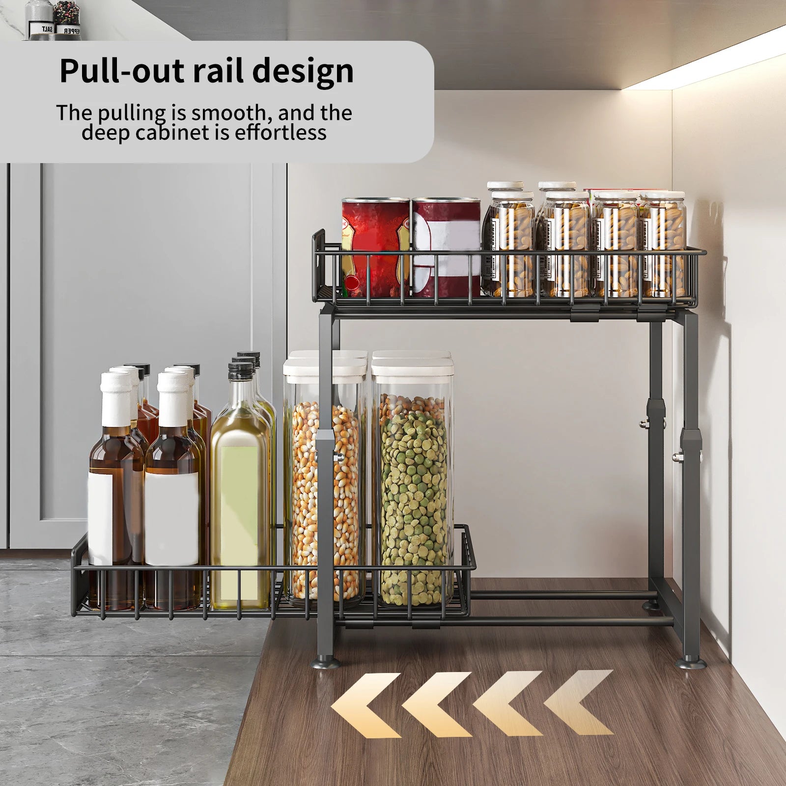 2 Tier Pull Out Cabinet Organizer Adjustable Kitchen Storage Rack under Sink Organizer Spice Jar Storage Rack Slide Out Drawer