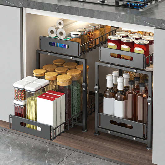 2 Tier Pull Out Cabinet Organizer Adjustable Kitchen Storage Rack under Sink Organizer Spice Jar Storage Rack Slide Out Drawer