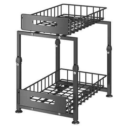 2 Tier Pull Out Cabinet Organizer Adjustable Kitchen Storage Rack under Sink Organizer Spice Jar Storage Rack Slide Out Drawer