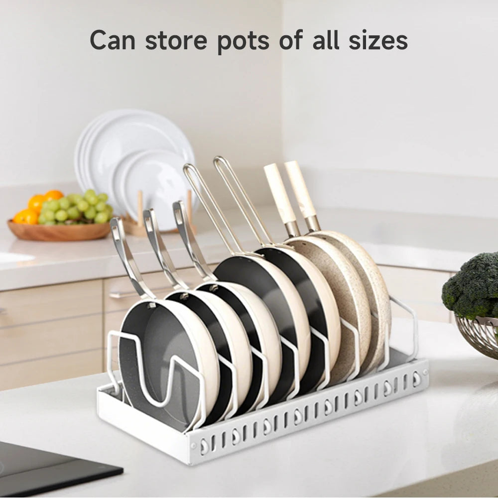 Pots and Pans Organizer under Cabinet,Sliding Pot Lid Holder and Pan Rack Kitchen Dishes Storage Adjustable Dividers