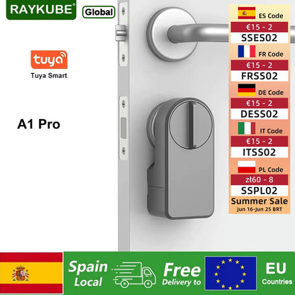 A1 Pro Tuya Bluetooth Smart Door Lock Tuya/ Smart Life APP Unlock No Drilling Required Delivery from Spain to EU Countri