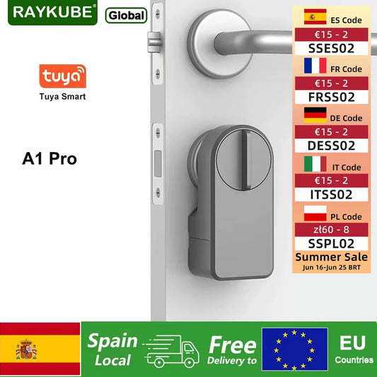 A1 Pro Tuya Bluetooth Smart Door Lock Tuya/ Smart Life APP Unlock No Drilling Required Delivery from Spain to EU Countri