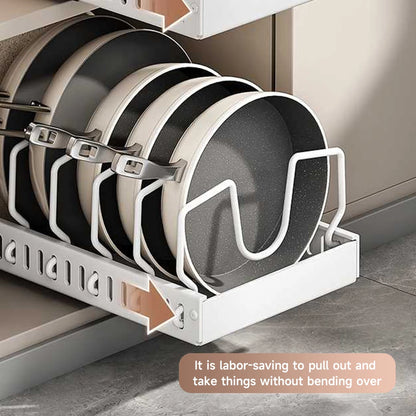 Pots and Pans Organizer under Cabinet,Sliding Pot Lid Holder and Pan Rack Kitchen Dishes Storage Adjustable Dividers