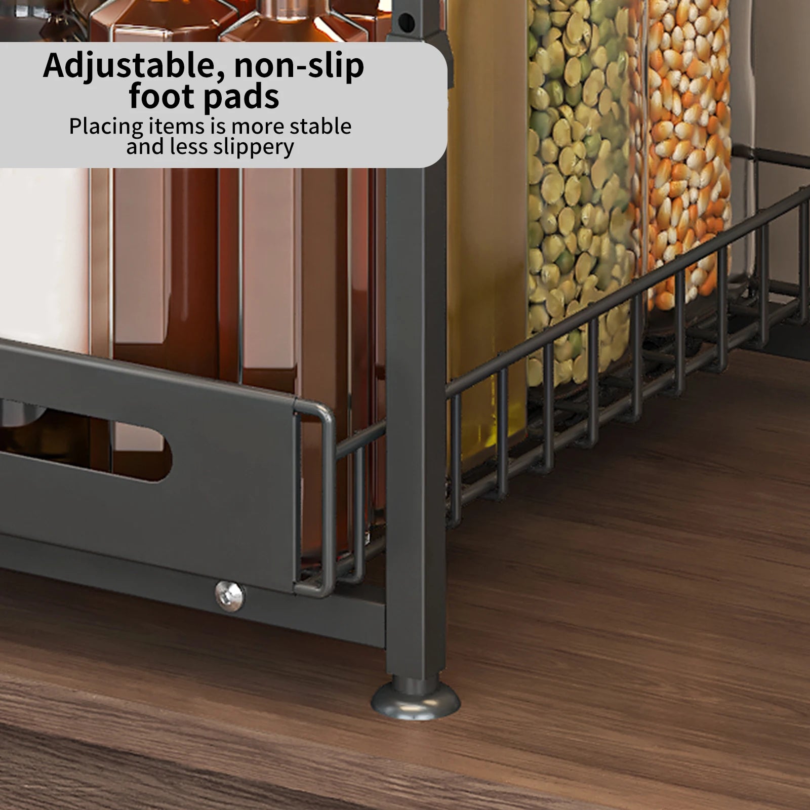 2 Tier Pull Out Cabinet Organizer Adjustable Kitchen Storage Rack under Sink Organizer Spice Jar Storage Rack Slide Out Drawer