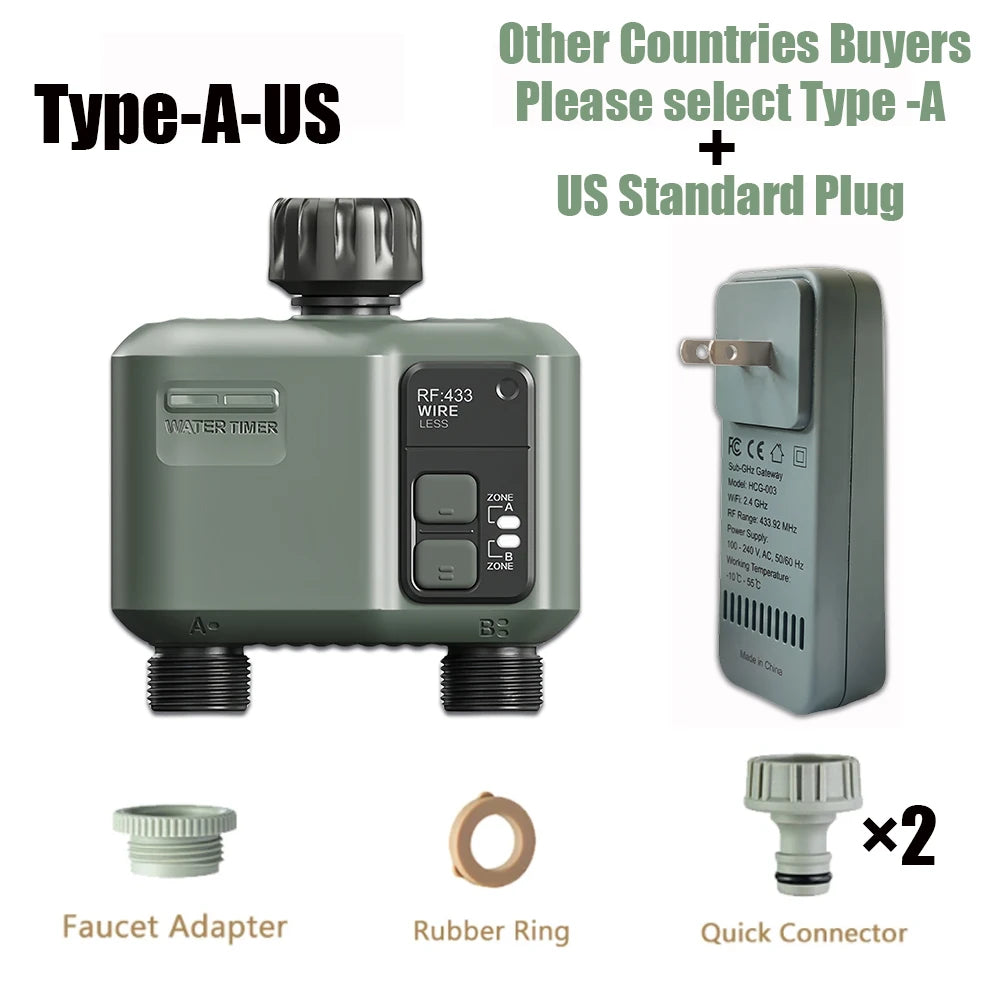 2025 Tuya Wifi+Rf433 Smart Garden Sprinkler Water Timer by 2 Way Rain Delay Filter Programmable Automatic Irrigation Controller