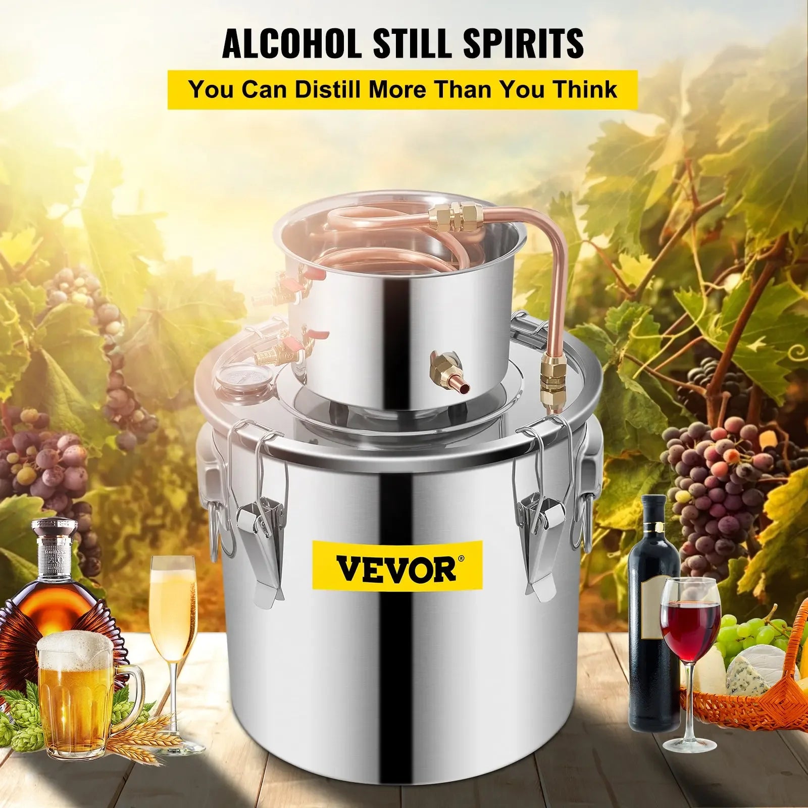 Alambic Distiller Alcohol Moonshine 5 Gal DIY Still Stainless Copper Home Brew Water Wine Essential Oil Brewing Kit