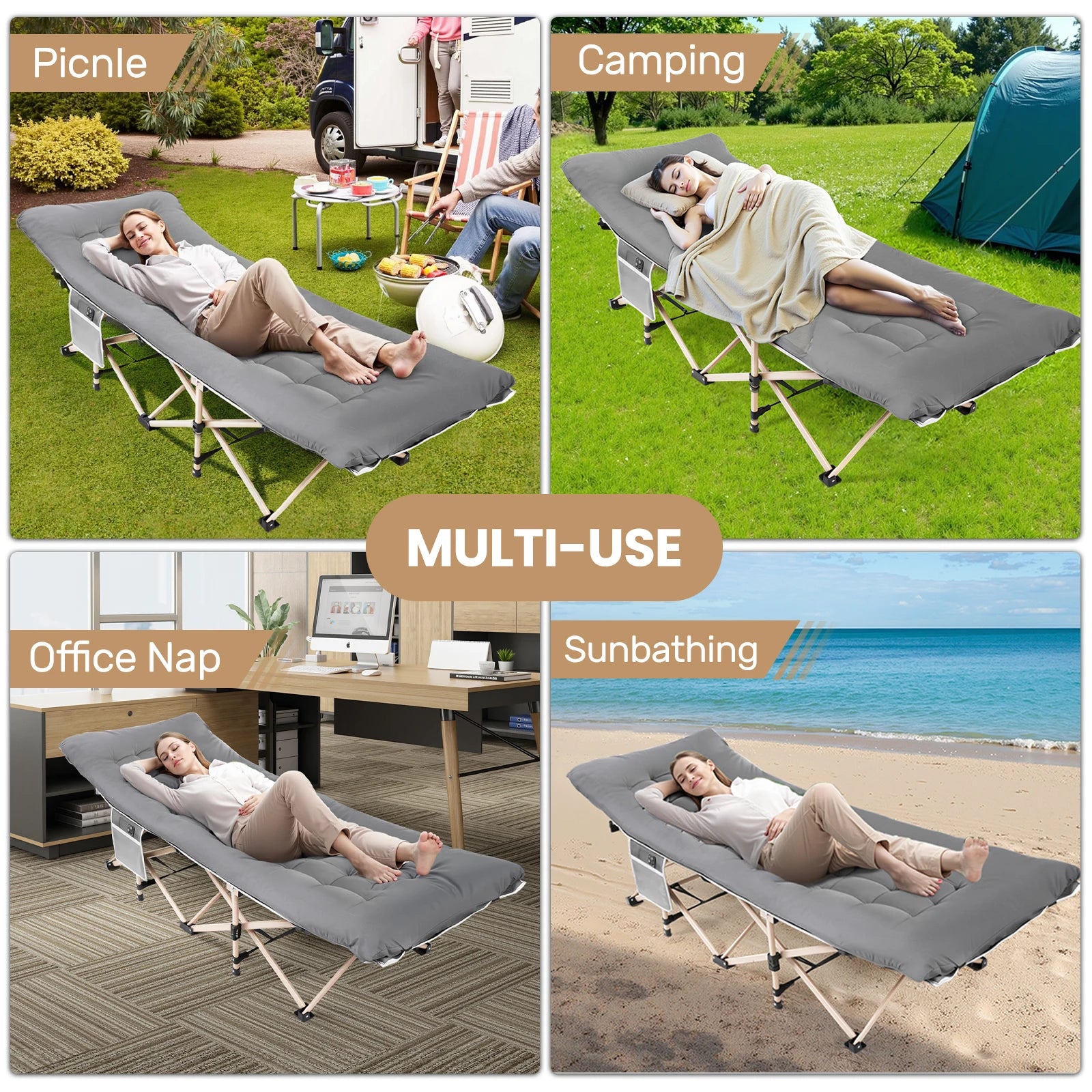 Folding Camping Beds for Adults, Heavy Duty Sturdy Camp Bed with Thick and Soft Mattress, Stronge Thicker Tubes Sleeping Bed