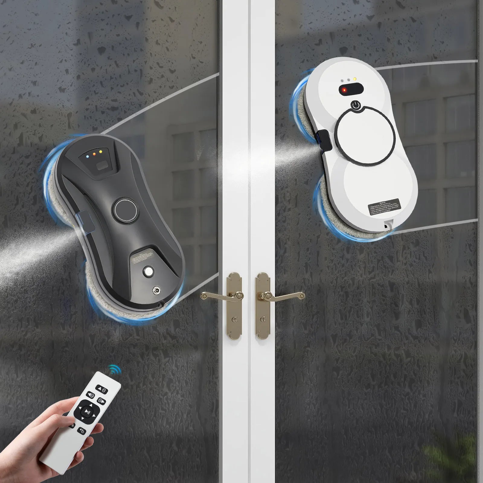 Smart Window Cleaner 2800Pa Auto Glass Cleaning Machine Electric Wiper with Water Spray Remote Control for Home/Office