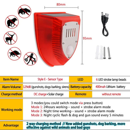 1/2Pcs Solar Alarm Light IP65 Waterproof Motion Sensor Alarm Lamp Outdoor Garden Dog Barking Animal Driver Securityfor Farm Yard