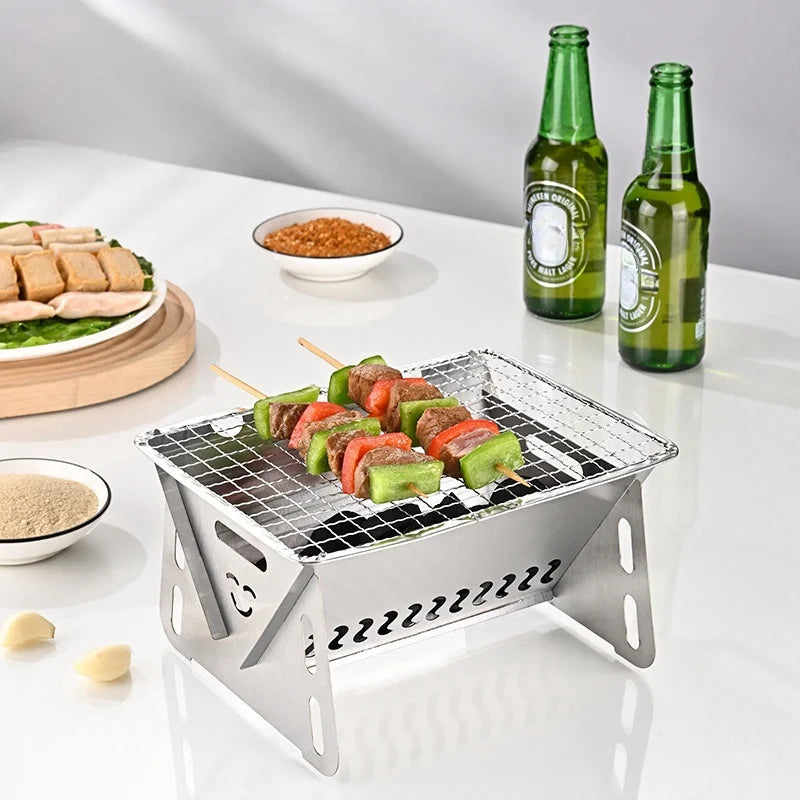 Outdoor Folding Barbecue Stove Stainless Steel Convenient Card Type Firewood Stove Mini Barbecue Rack Household Stove
