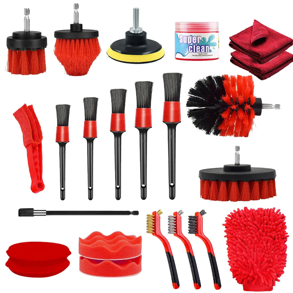 Detailing Brush Set Power Scrubber Drill Brushes Car Polish Pads Car Cleaning Brush for Car Air Vents Rim Dirt Dust Clean Tools