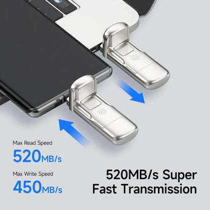 USB3.2 Solid State Pendrive AES256 & Fingerprint Encryption 520Mb/S USB Type C Gen 2 Flash Drive 1TB 512GB 256GB 128GB