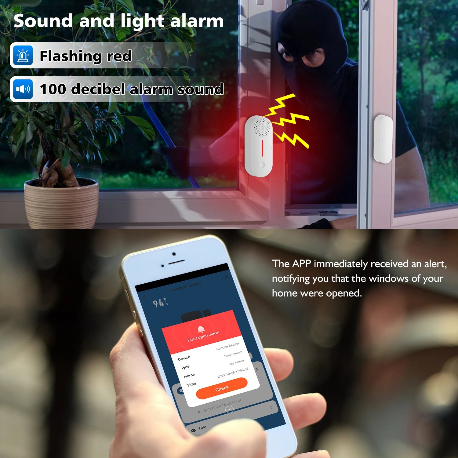 TAIBOAN Tuya Wifi Door Sensor Smart APP Window Sensor Alarm Detector Independent Magnetic Sensor Work with Alexa Google Home