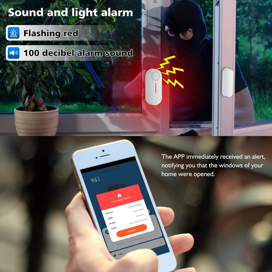 TAIBOAN Tuya Wifi Door Sensor Smart APP Window Sensor Alarm Detector Independent Magnetic Sensor Work with Alexa Google Home
