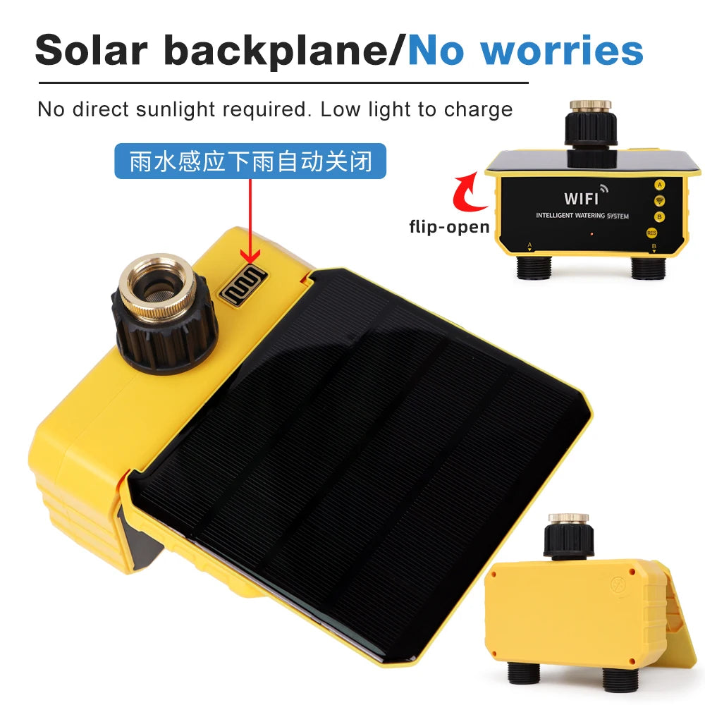 New 1/2 Outlets Solar Irrigation Timer Smart APP Control Automatic Irrigation System Outdoor Water Timer Garden Watering Tool ﻿