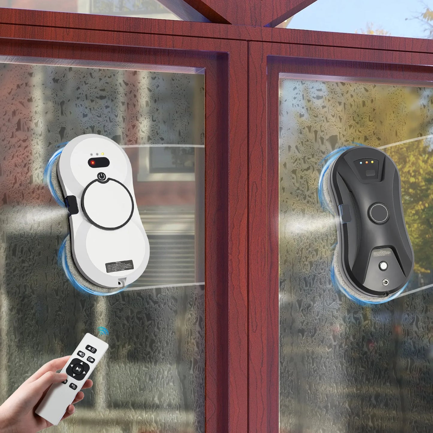 Smart Window Cleaner 2800Pa Auto Glass Cleaning Machine Electric Wiper with Water Spray Remote Control for Home/Office