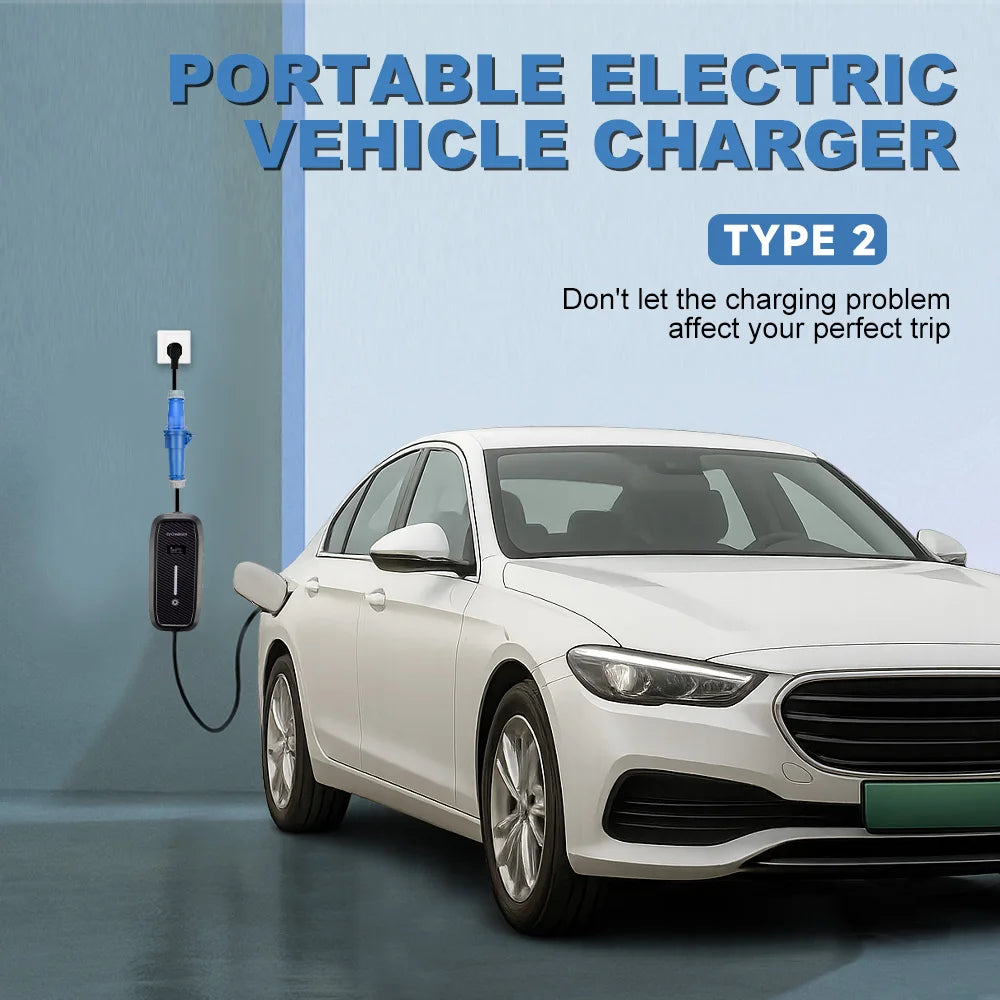 7KW Electric Car Charger Type2 Portable EV Charger Wifi APP BT Control EVSE Charging Box Charging Station 5M Cable