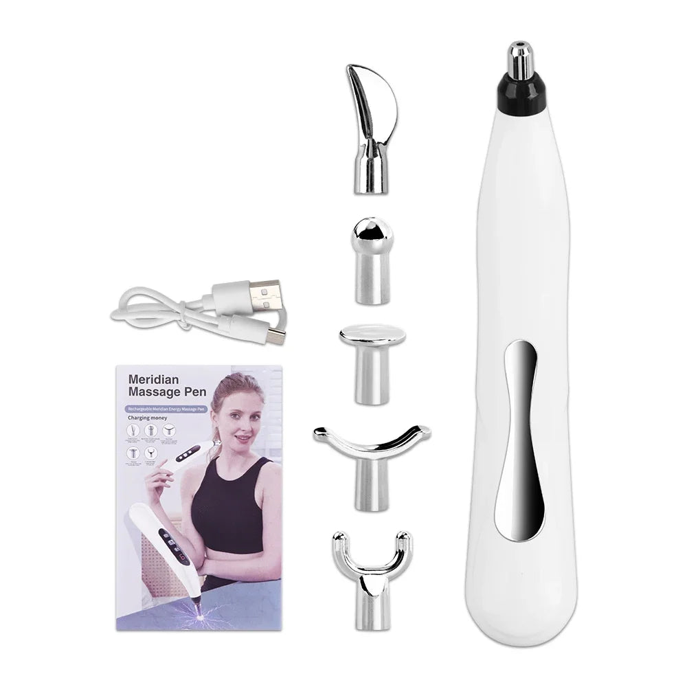 USB Rechargeable Acupuncture Pen 5 Head Laser Meridian Energy Massage Pen Massager for Body Face Neck Leg Therapy Health Care