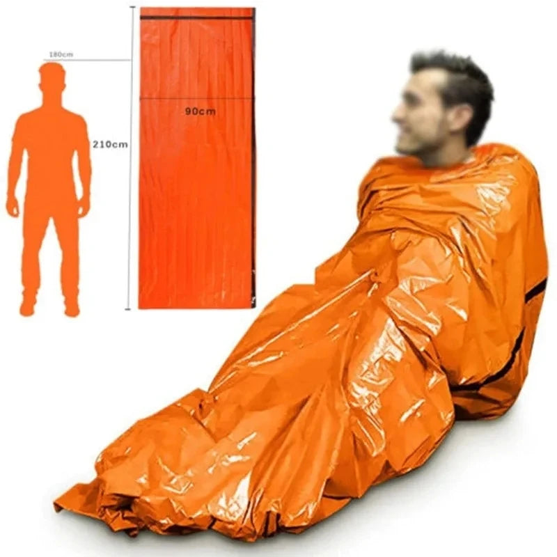 Outdoor Emergency Sleeping Bag, First Aid Blanket, Aluminum Foil Emergency Blanket, Waterproof and Lightweight Survival Blanket