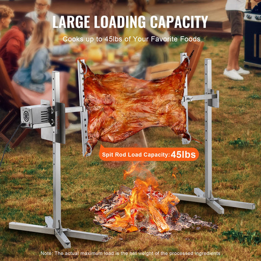 Succebuy Electric BBQ Rotisserie Grill Kit Automatic 42Wmotor Height Adjustable Universal Roaster Stand Spit Rod Withheat Shield
