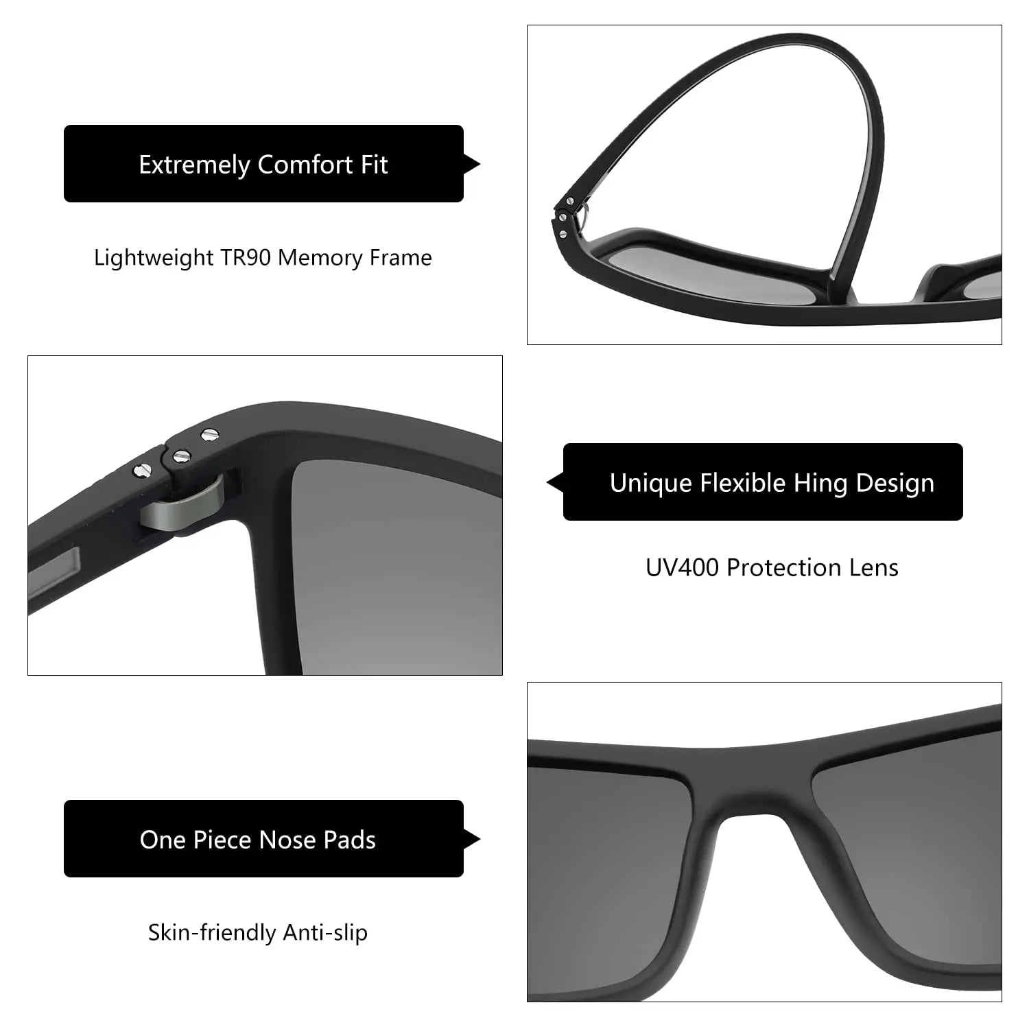 Polarized Sunglasses Shade for Women Men Lightweight TR90 Frame UV400 Protection Square Sun Glasses 2024 2025