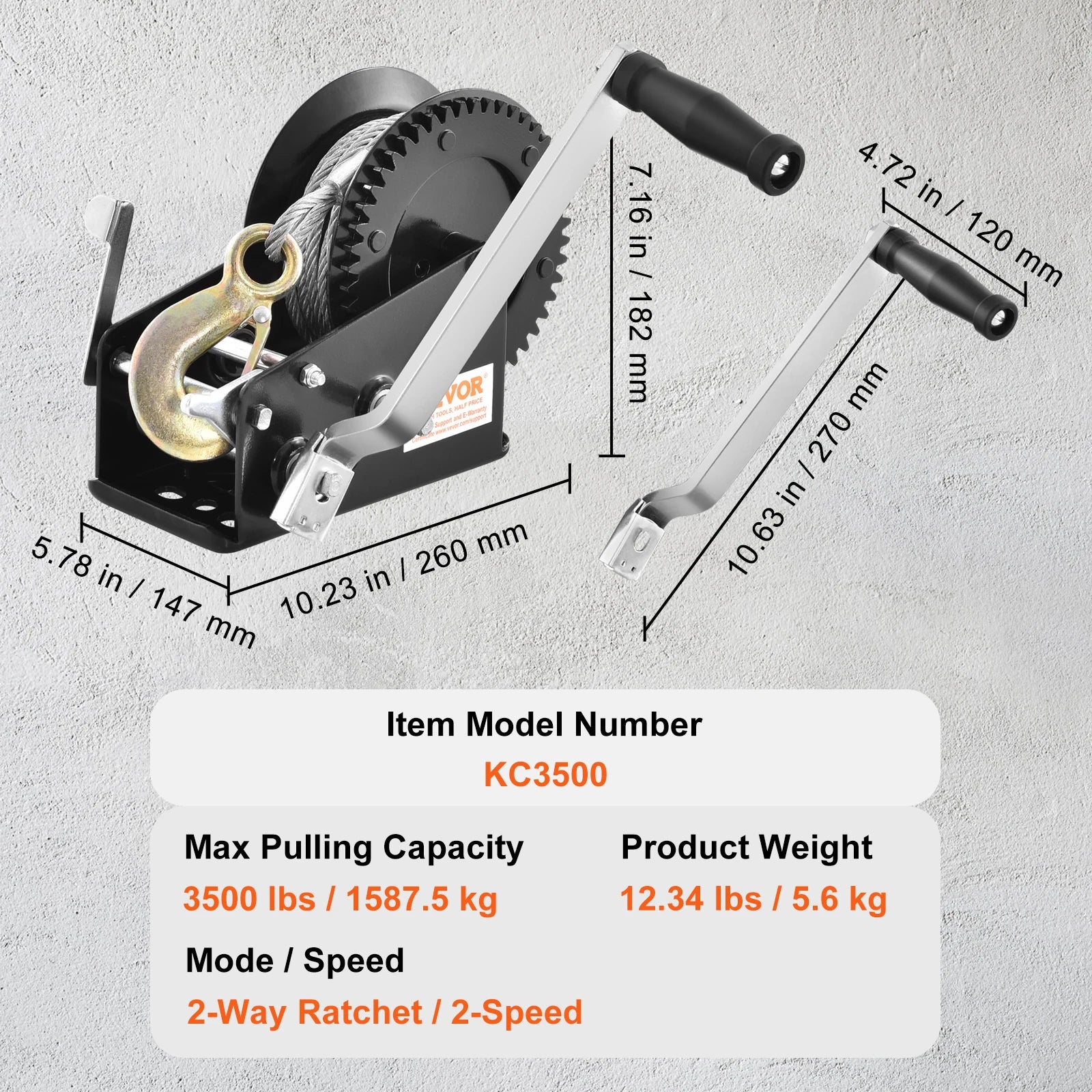 Succebuy Hand Winch Heavy Duty Rope Crank with 33 Ft Steel Wire Cable and Two-Way Ratchet for Trailer Boat or ATV Towing
