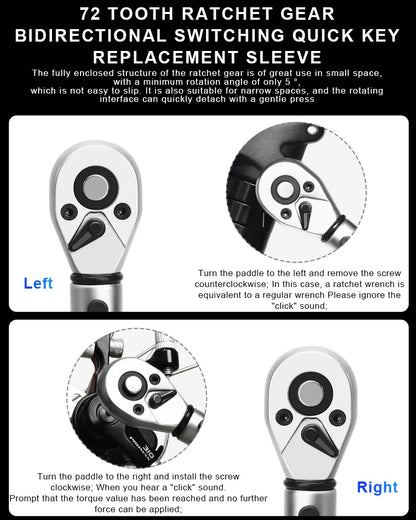 Bicycle Torque Wrench Set 15Pcs 1/4" 2-24Nm Dual Direction Bike Allen Key Tool Socket Spanner Pro Motorcycle Repair Kit