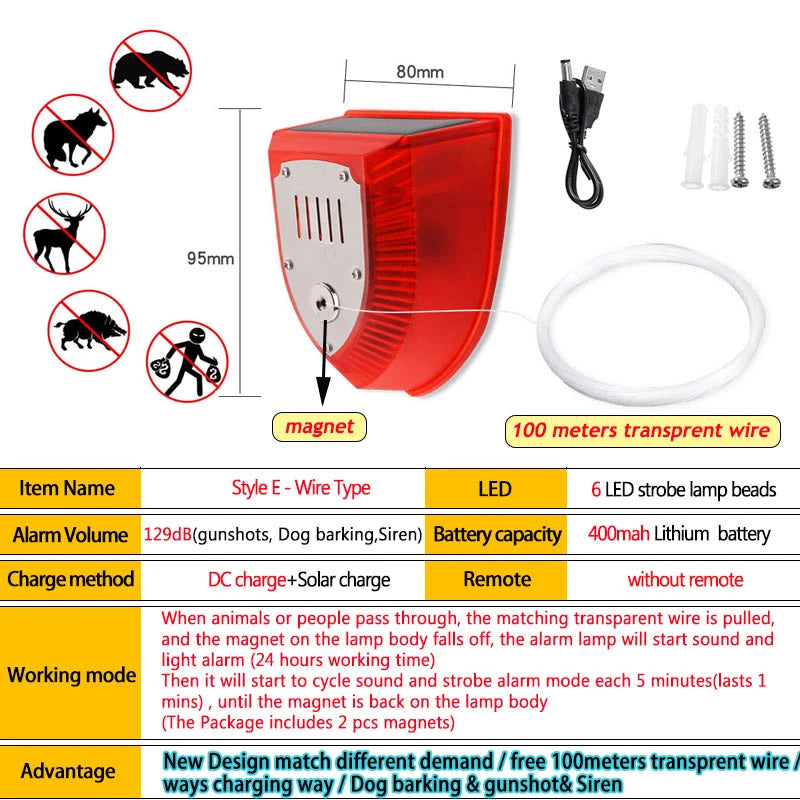 1/2Pcs Solar Alarm Light IP65 Waterproof Motion Sensor Alarm Lamp Outdoor Garden Dog Barking Animal Driver Securityfor Farm Yard