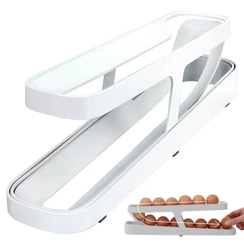 Double Layer Rolling Egg Dispenser Refrigerator Egg Storage Box Automatic Scrolling Egg Holder Household Kitchen Organizer