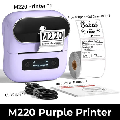 M220 Label Printer 75Mm Thermal Label Maker for Barcode Address Labeling Mailing File Folder Labels for Phone & PC