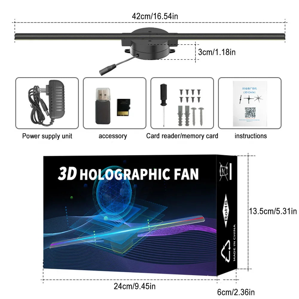 Advertising 3D Holographic Fan Screen Stereoscopic Display Suspended Project Lamp 42Cm Suspended Imaging Advert Machine