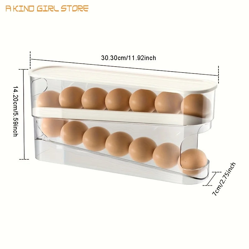 Double Layer Rolling Egg Dispenser Refrigerator Egg Storage Box Automatic Scrolling Egg Holder Household Kitchen Organizer