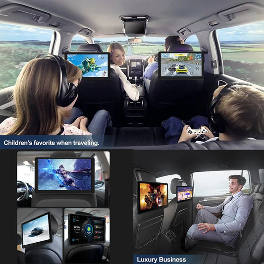 Incell 10.1" Android 13 Car Headrest Monitor Ultra-Thin Touch Screen for Rear Seat Multimedia Player Carplay Ambient Lights BT