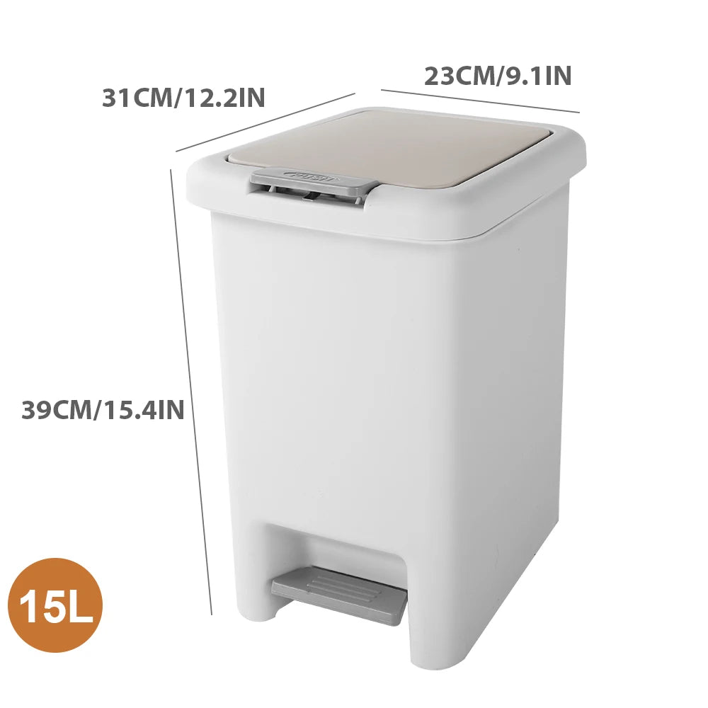 10L 15L 20L Trash Can Garbage Bin Garbage Can with Press Top Lid Kitchen Pedal Trash Can Garbage Storage Box Kitchen Accessories