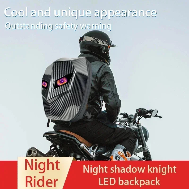 Night Rider Motorcycle LED Tail Bag – Helmet Storage Backpack w/ Bluetooth Display, Large Capacity