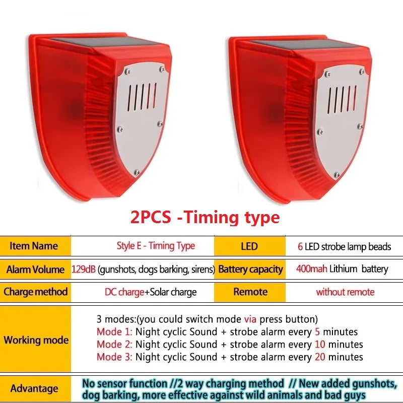 1/2Pcs Solar Alarm Light IP65 Waterproof Motion Sensor Alarm Lamp Outdoor Garden Dog Barking Animal Driver Securityfor Farm Yard