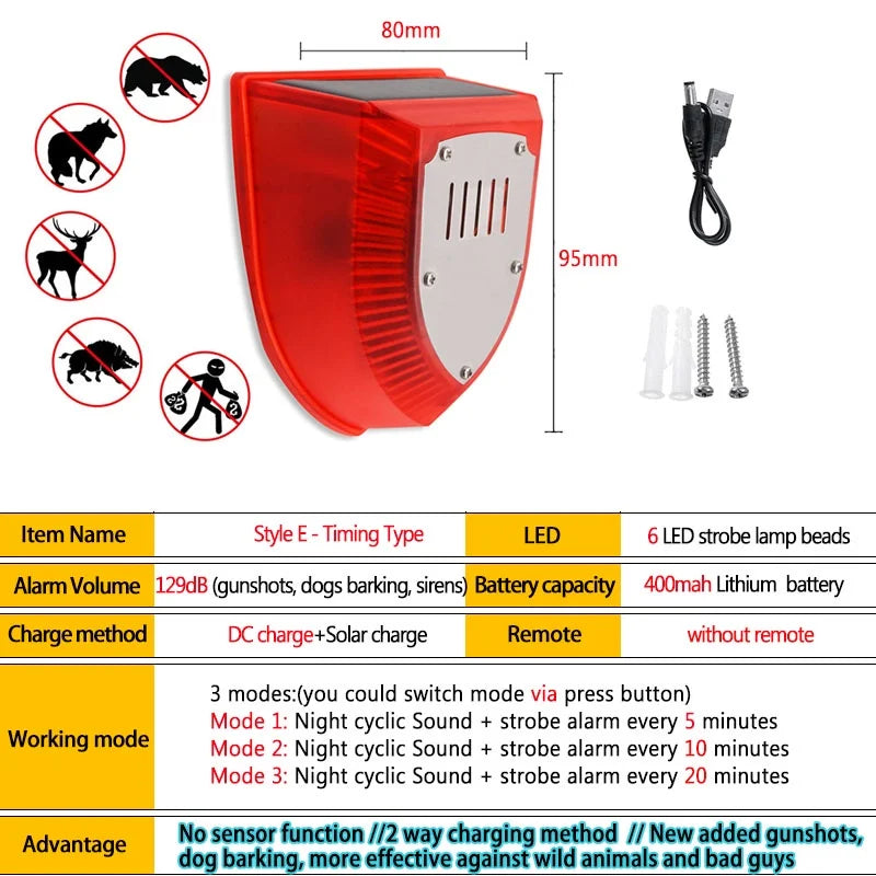 1/2Pcs Solar Alarm Light IP65 Waterproof Motion Sensor Alarm Lamp Outdoor Garden Dog Barking Animal Driver Securityfor Farm Yard