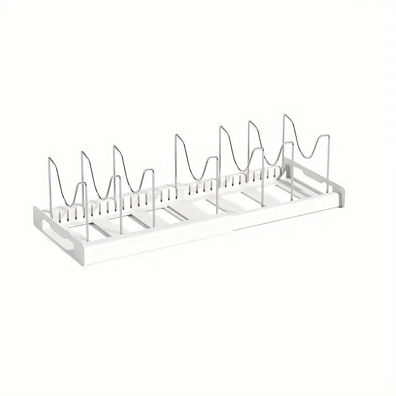 Expandable Kitchen Cabinet Pot Organizer Rack, Adjustable Divider, Multi-Purpose Pots and Pans Storage Solution