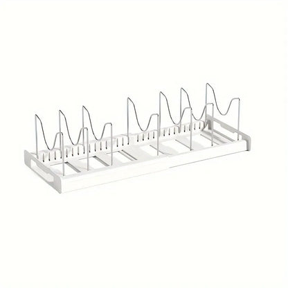 Expandable Kitchen Cabinet Pot Organizer Rack, Adjustable Divider, Multi-Purpose Pots and Pans Storage Solution